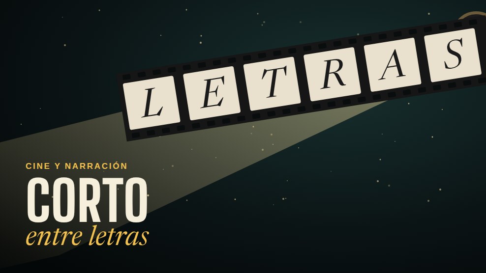 Ilustración: una tira de película con la palabra LETRAS bajo la luz de un proyector